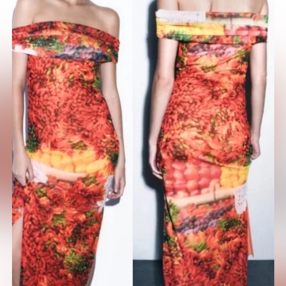 Zara Orange and Red Patterned Dress.